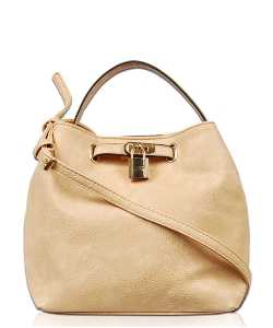 Solid Lock Center Tote Bag With Strap XB1780 BEIGE